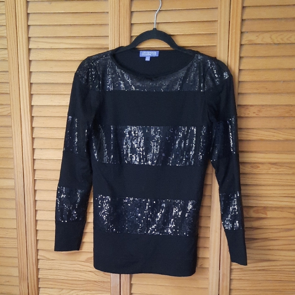 Vivienne Tam Black Striped Sequins Crew Neckline Long Sleeve Sweater Size Xsmall